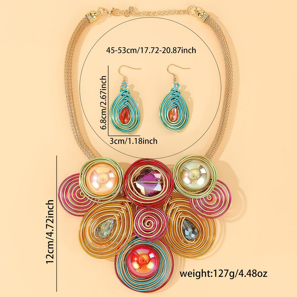 Fashion Luxury Crystal Bead Aluminum Wire Hand Woven Statement Necklace Earrings Jewelry Set For Women Party Dress Accessories