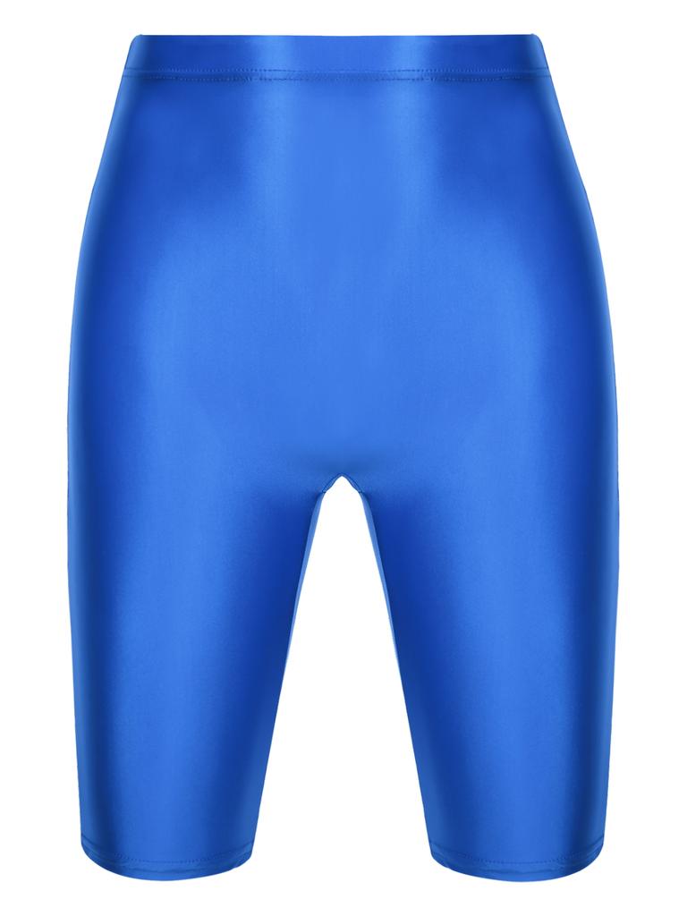 Mens Glossy High Waist Shorts Elastic Sports Leggings Workout Swimwear Gym Bottoms