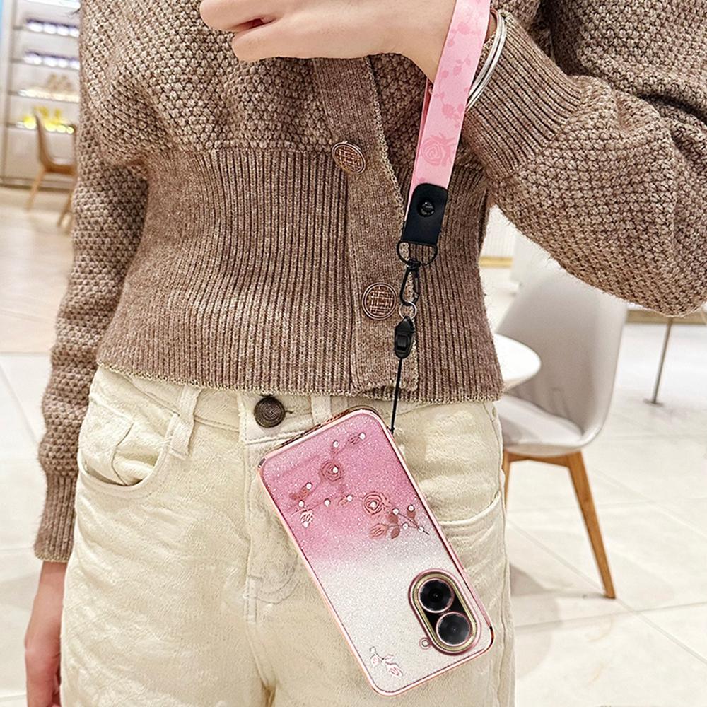 KADEM For Xiaomi Redmi A5 4G (171.7mm)/Poco C71 4G Case Flower Pattern TPU Gradient Phone Cover with Lanyards