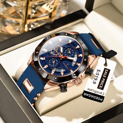 Men's Quartz Chronograph Watch with Luminous Silicone Bracelet New Arrival Waterproof Fashionable Mens Watch