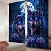 2Pcs Wolf With Rose In The Forest Under The Full Moon Print Curtains Suitable For Bedroom Bathroom Living Room Dining Room Study