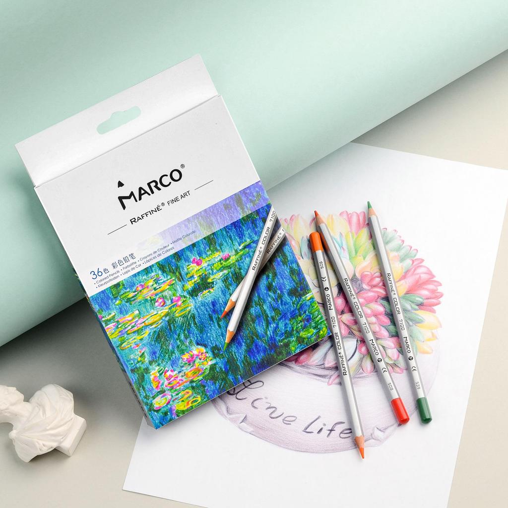 Marco Colored Pencils, 36-Color Set, Hexagonal Shaft, Oil-Based Colored Pencils, Colored Pencils, Beginners, Colored Pencils, Wooden Colored Pencils,