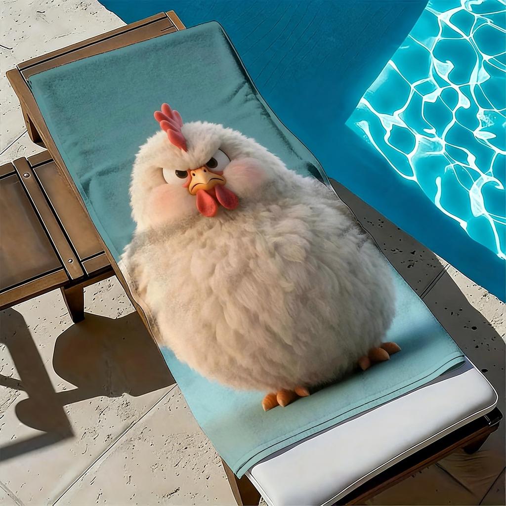 Cute Angry Chicken Pattern Polyester Microfiber Beach Towel Is Highly Absorbent, Suitable for Swimming and Beach Outings