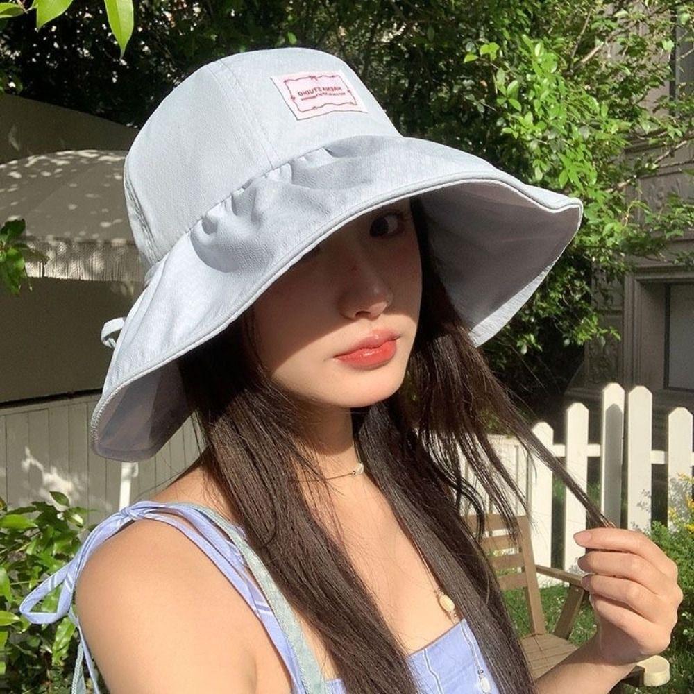 Dopamine Fisherman Hat with Drawstring Sun Protection Hat Summer Ladies Sun Hat Outdoor