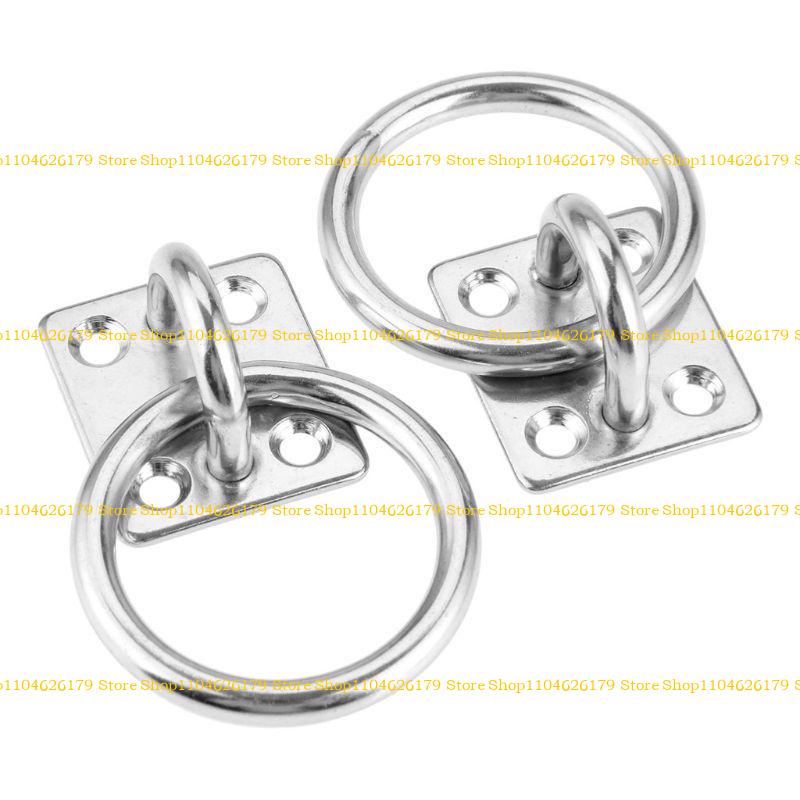 A1A2 Square Pad Eye Plate, Stainless Steel Ceiling Hooks, Suspension U Hooks Hardware Staple Hook Ring Loop with Round Ring