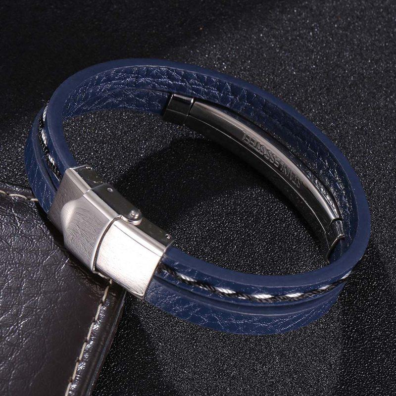 MultiLayer Combination Accessory Stainless Steel Men's Leather Bracelet Fashion Man Jewelry HipHop Rock Jewelry