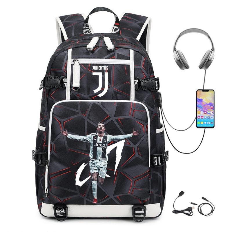 Football Star Cr7 Peripheral Personality Print Youth Backpack Large Capacity Leisure Travel Bag