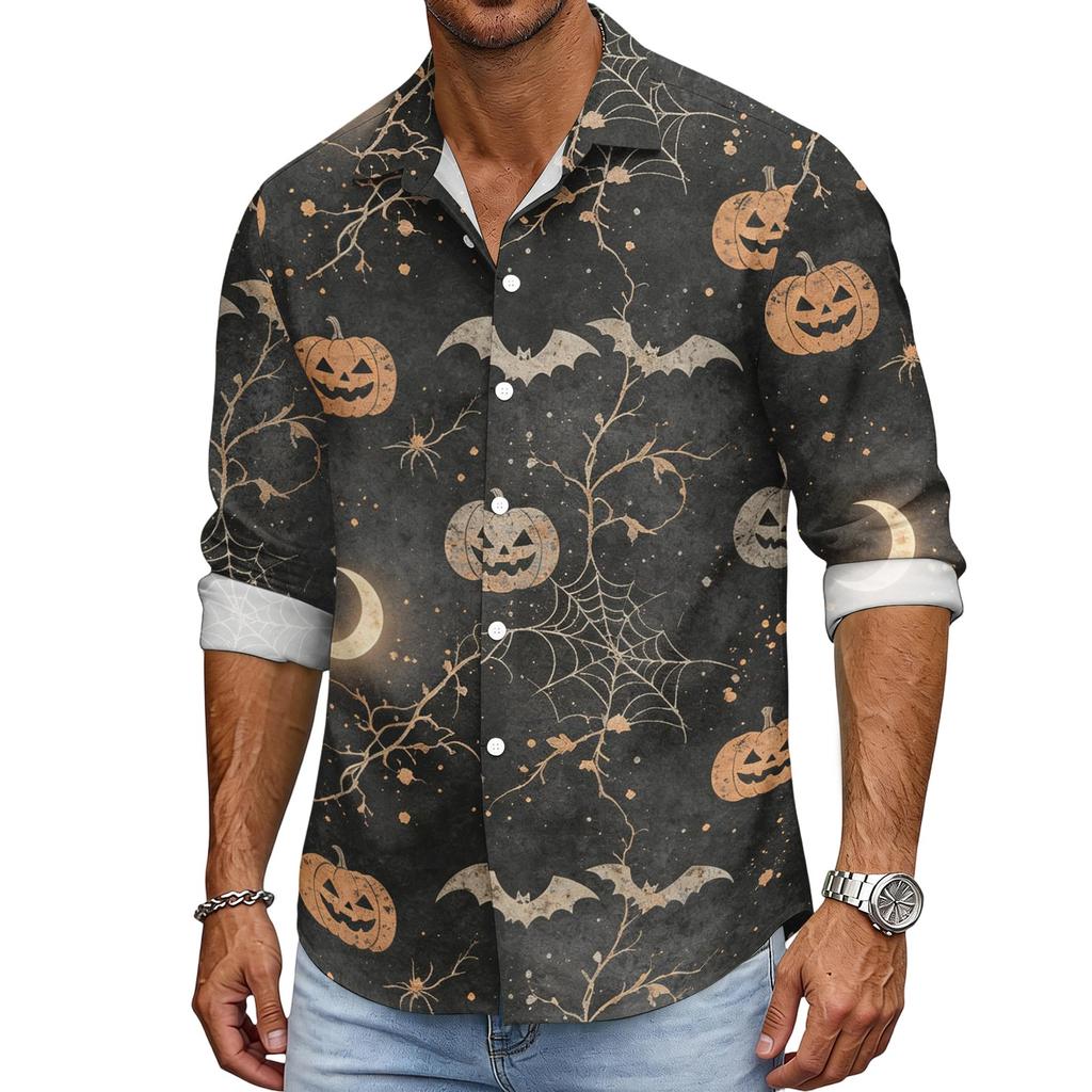 Men's Halloween Loose Fit Long Sleeve Shirt Button Down Collar Vintage Casual Shirt Breathable Fabric Suitable for Spring Autumn Outdoor Daily Wear