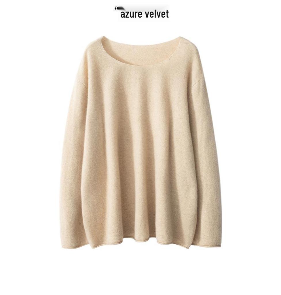 Women's 100% Pure Cashmere One-Shoulder Long Sleeve Sweater - Soft, Loose-Fit Knitwear for Autumn/Winter.