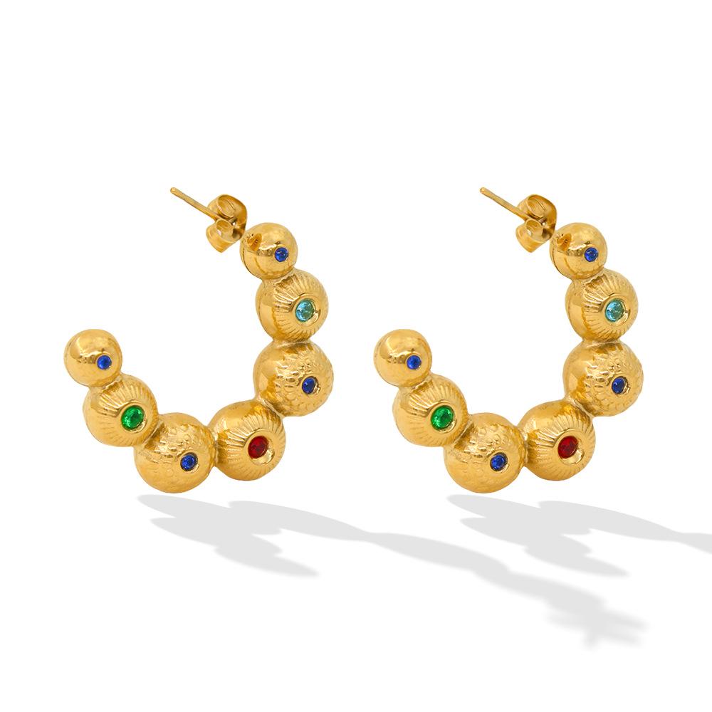 Trendy Korean Design Titanium Steel 18K Gold-Plated Zircon Circle Earrings for Women золотой