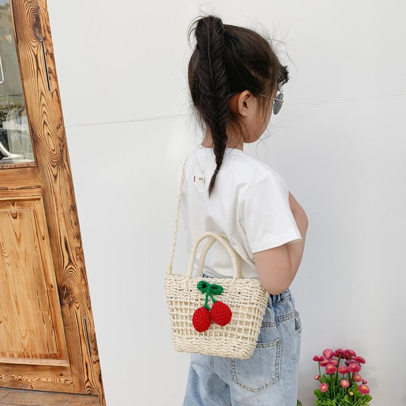 Entzückende Sommer Strand Webtasche für Kinder aus strapazierfähigem Strohmaterial mit weichem Griff und funktioneller Reißverschlusstasche