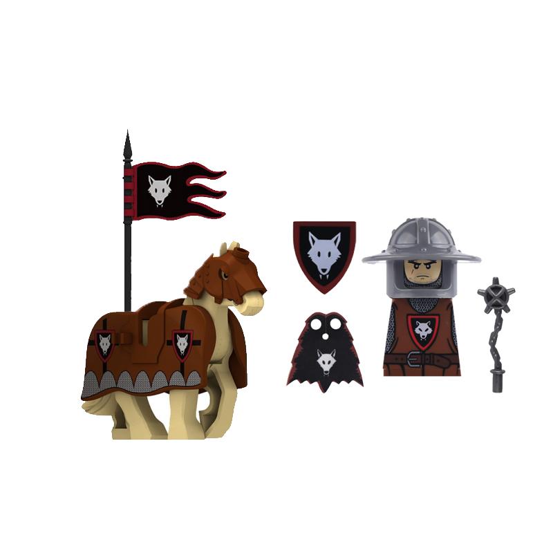 MOC Medieval Knight Castle Figures Building Blocks Weapon Wolf Swordsmen Guard Bow Arrow Shield Flags Warhorse Toys Gifts S002