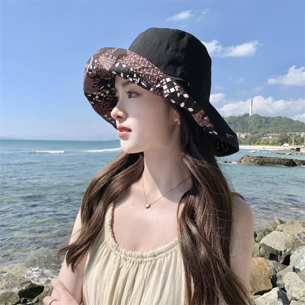

Big Wide Brim Women Sun Visor Hat Foldable Printing Sun Hat Korean Fashion Fisherman Hats Summer