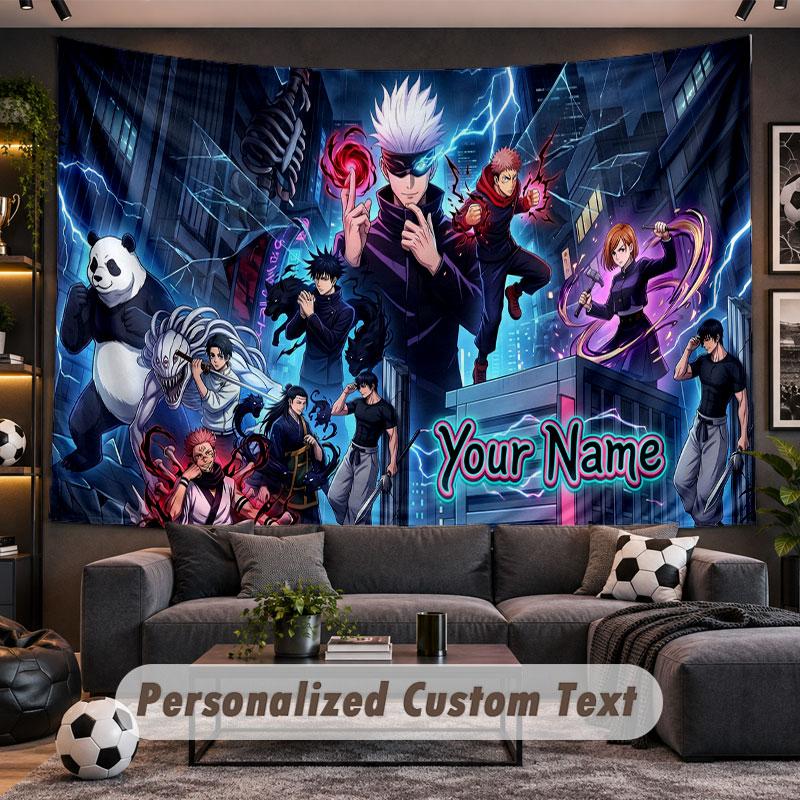 Wall Hanging Tapestry Custom NameJujutsu Kaisen Pattern Personalized Printed Fabric Wall Decor