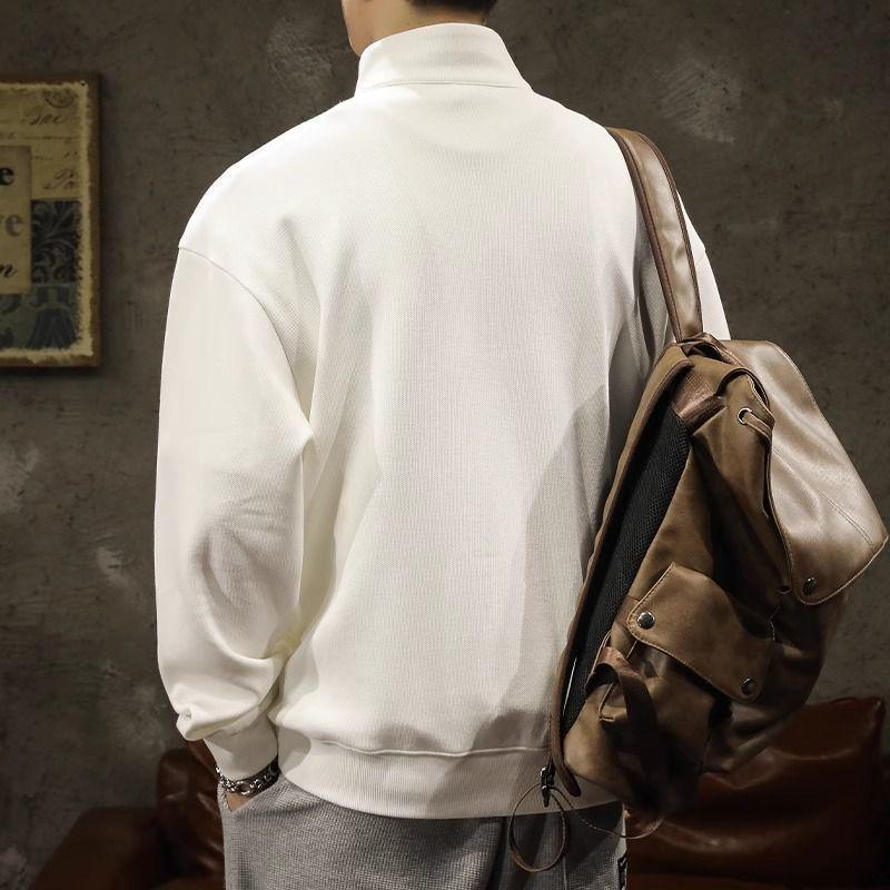 Spring Autumn Loose Long Sleeve Half Zipper Polo Shirts Men American Style Streetwear Chic Sports Vintage Casual Epaulet Hoodies