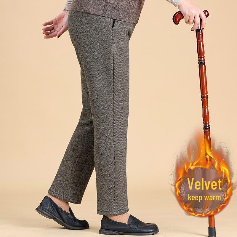 Mom's New Style Plus Size Spring & Autumn Loose Pants for Middle-aged & Elderly Women - Thick Velvet for Fall & Winter