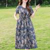 Plus Size Women's Long Dress Summer  Short Sleeve Vintage Print Dress for Women