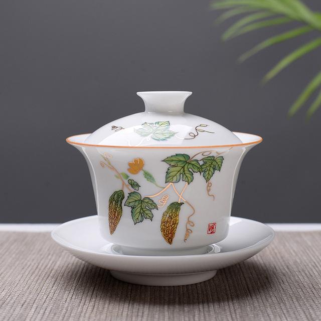 Chinese Traditions Gai Wan Tea Set Bone China Tea Sets Dehua Gaiwan Tea Porcelain Pot Set For Travel Beautiful And Easy Kettle