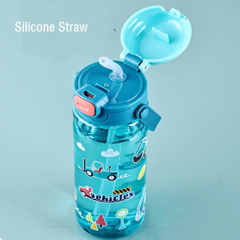 550ml Kids Healthy Plastic Water Bottle With Straw BPA Free Leak-Proof Durable Unbreakable Cartoon Drinking Bottle With Handle