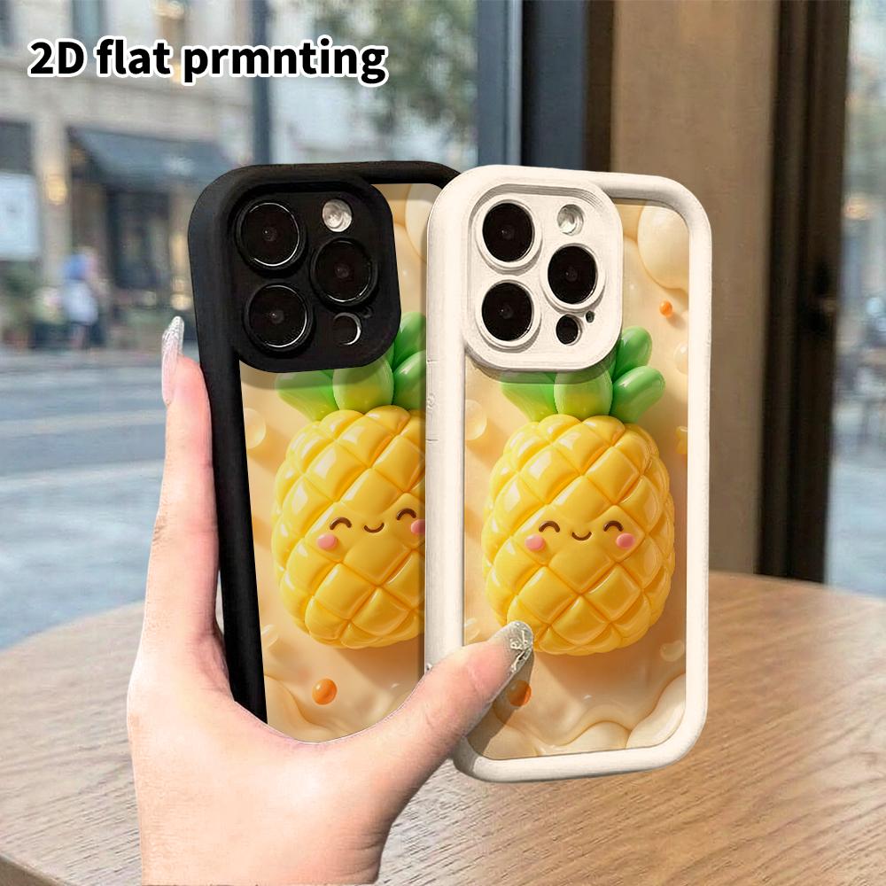 Phone Case: 2D Flat Design, Suitable for iPhone 18 17 16 15 14 13 Pro Protective Case, Smiley Pineapple, Perfect Holiday Gift for Christmas and Hallow
