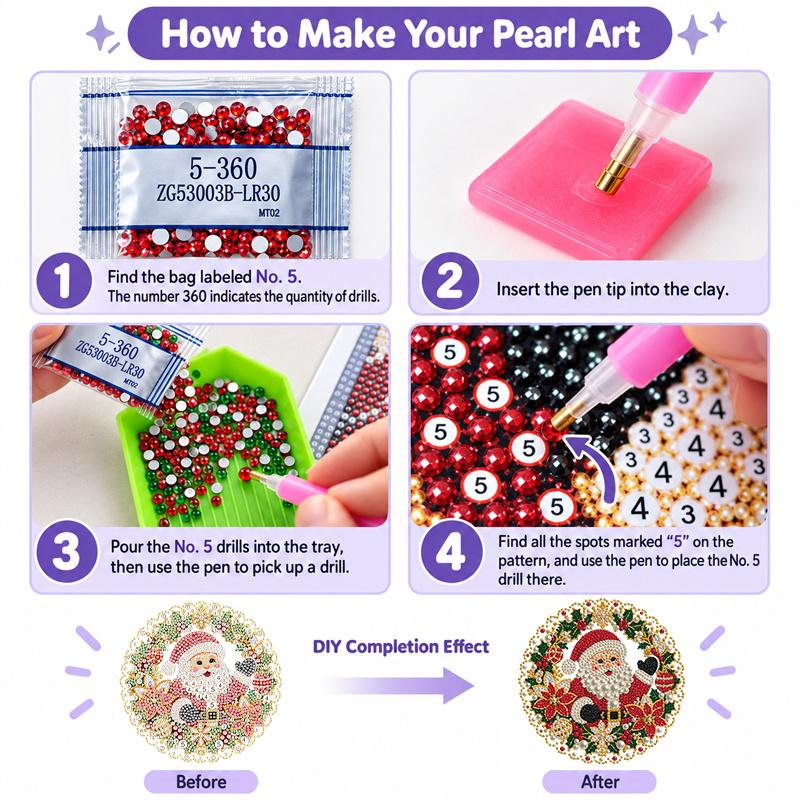 Christmas Acrylic Santa Wreath Pearl Painting Suncatcher,9.72/7.76In,DIY Ornament,Xmas Window Tree Wall Decor & Craft Gift
