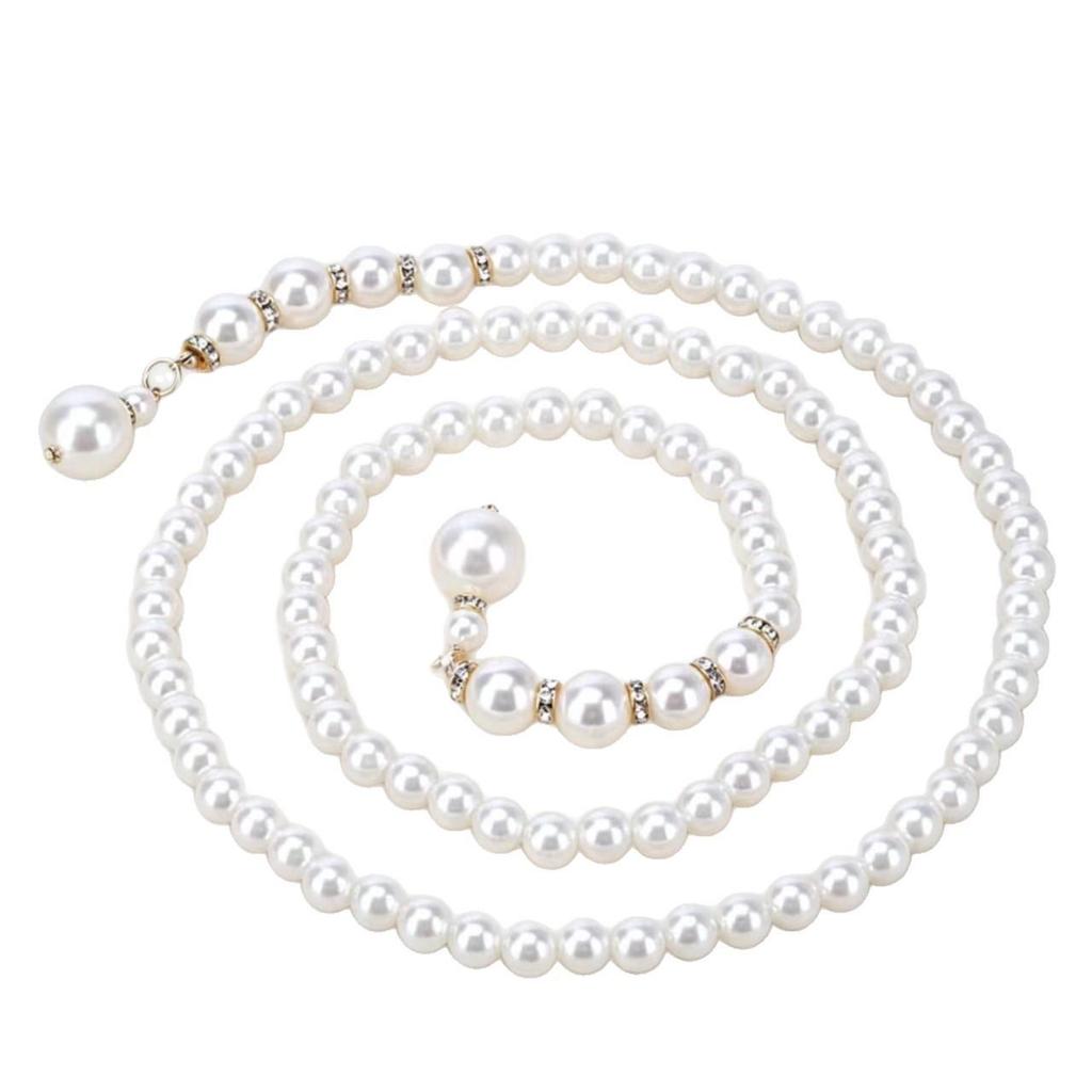 French Imitation Pearl Waist Chain: Versatile Elastic Knot Belt for Shirt Dresses, Fashionable and Simple.