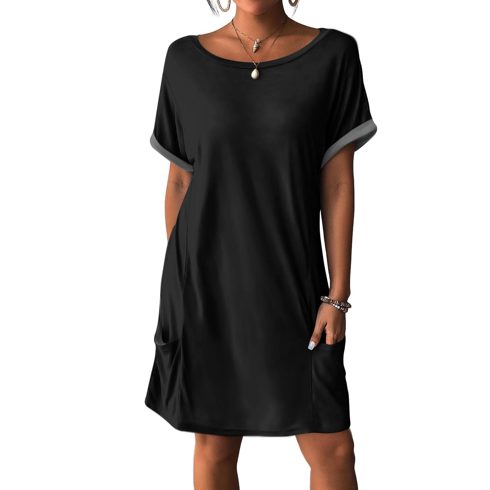 

Женские платья Футболки Платья с карманами Однотонные повседневные пляжные платья L чёрный