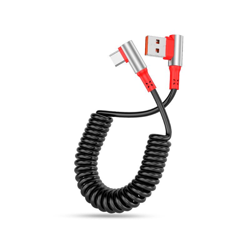 Câble USB Rétractable à Ressort Double Coude 6A Charge Rapide pour Téléphones & Voitures