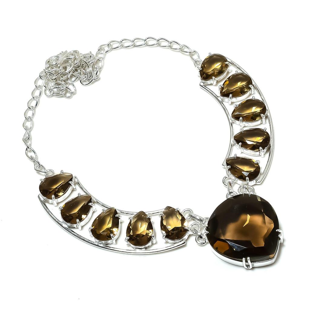 Dainty Smoky Topaz Gemstone Handmade 925 Sterling Silver Electroform Necklace, Smoky Topaz Silver For Wife Unisex Pendant Wadding Gifts