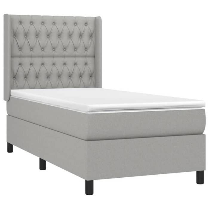 3131641 vidaXL Lit à sommier tapissier avec matelas Gris clair 90x200 cm Tissu