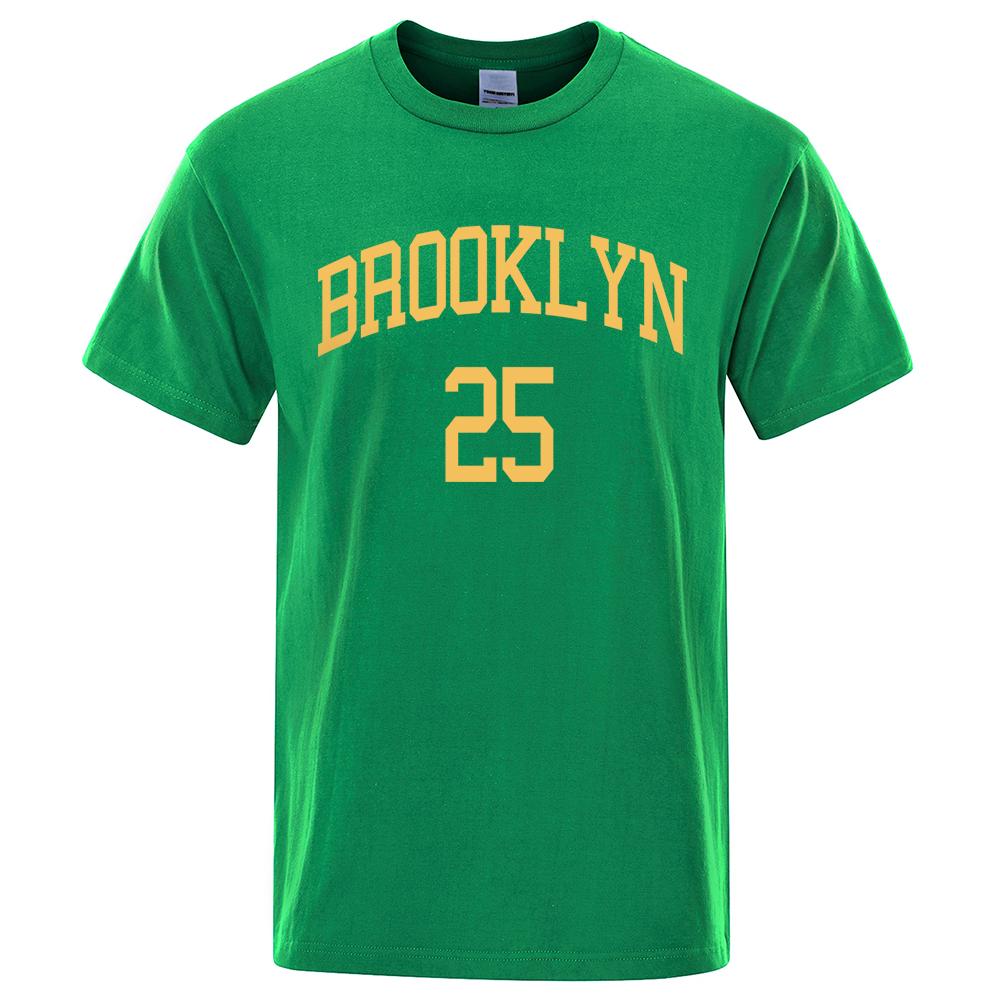 Brooklyn 25 City Yellow Letter Luxury T Shirts Men Casual Breathable Tshirts Shirts Oversized Cotton Short Sleeve
