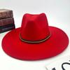 Hot autumn and winter new European and American style monochrome men's and women's belt hats simple woolen flat brim big edge jazz hats