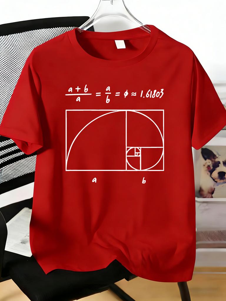 Unisexs Fibonacci Golden Ratio Math Graphic Tee Crew Neck Short Sleeve Casual T Shirt Science Math Student Teacher Summer Wear