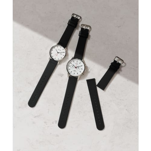 TRIWA Graphic Neville GRAPHIC NEVIL Two-Strap Chronograph Watch for Men and Women (Unisex) with Black Calfskin Canvas Strap, White Dial, Made in Japan