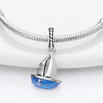 Charm Genuine Copper Blue Ship Pendants Bead Fits Bracelets DoItYourself Beautiful Gifts Women Delicate Jewellery Accessory