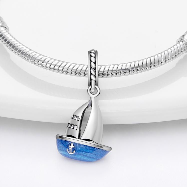 Charm Bead Components Authentic Original Copper Metal Blue Ship Pendant Bead Component Bead Components Compatible With Bracelet High Quality Fine