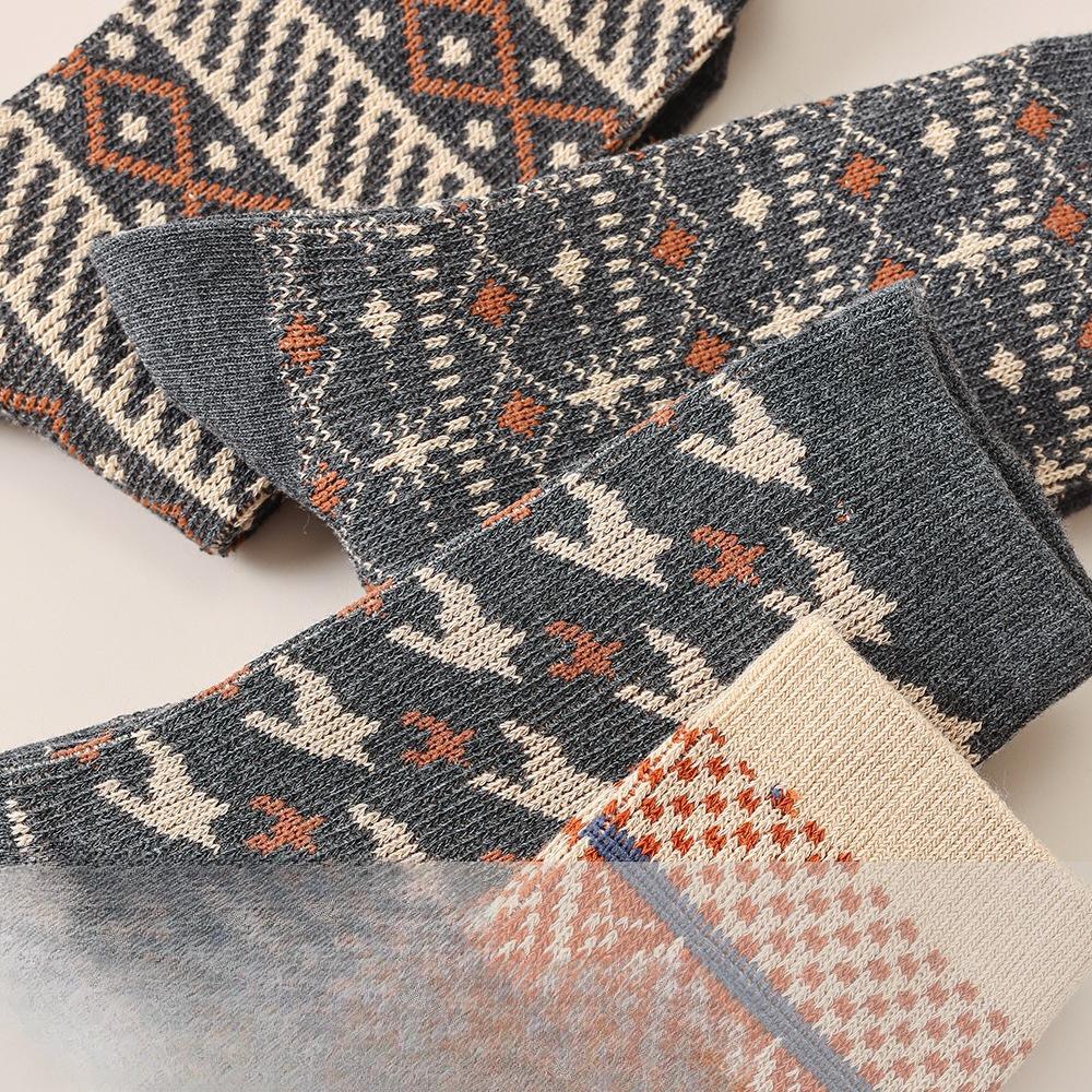 Winter Socks for Women, Mid-calf, Ethnic Style, Retro Girls, Versatile, Warm, Double-needle, Double-path Socks