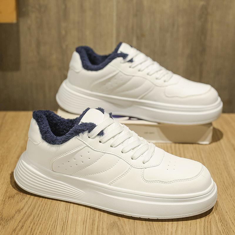 Versatile Little White Shoes Breathable Classic Men's Casual Board Shoes Autumn and Winter Piled Thickened Non-slip Waterproof Platform Bread Shoes