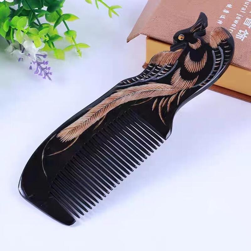 Ox Horn Meridian Massage Comb with Dragon & Phoenix Carving