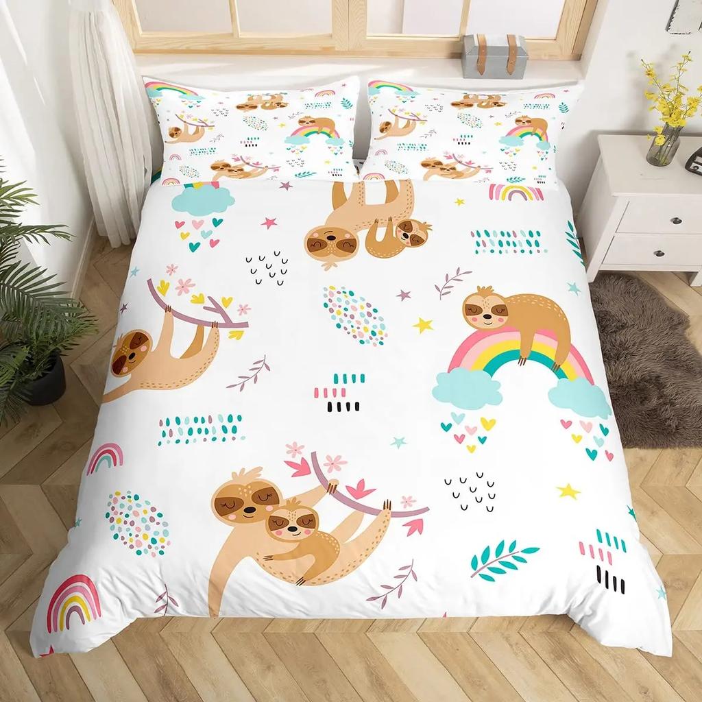 Boys Girls 3D Animal Themed Lovely Duvet Cover 2/3 Pcs Kids Cute Sloth Duvet Cover Set Cartoon Sloth Printed Comforter Covers
