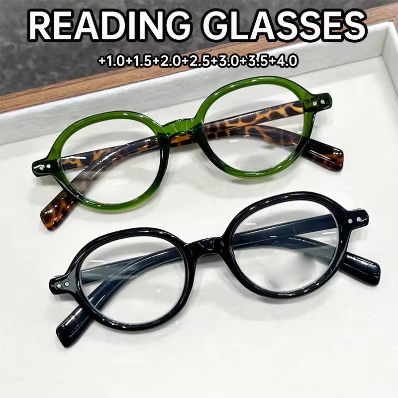 

2pcs Oval Frame Green Tortoiseshell Reading Glasses Retro Small Frame Blue Light Blocking Eye Protection Eyewear +400