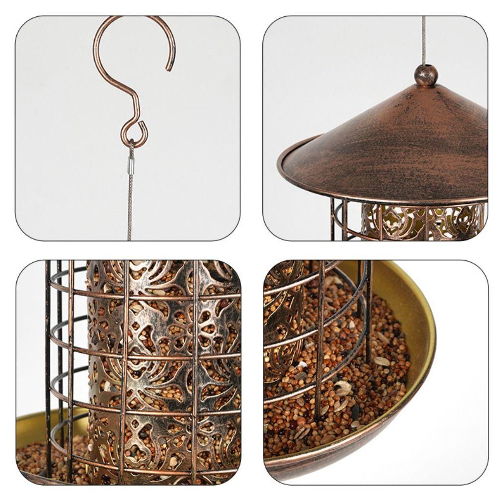 Large Capacity Garden Bird Feeder Heavy Duty Iron Bird Feeding Equipment Squirrel Proof Hanging Bird Food Bowl Backyard
