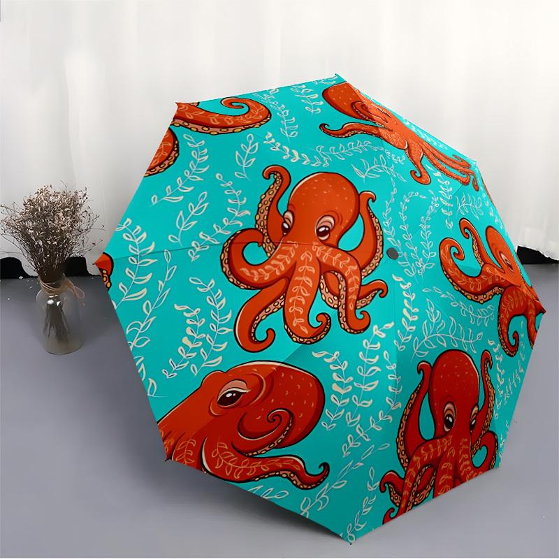 1pc Octopus Pattern Automatic Folding Umbrella, Portable & Foldable Design with 8 Ribs, Casual Outdoor Accessory yy250805064