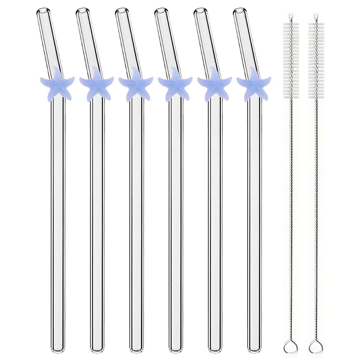 

Набор из 6 изогнутых соломинок «Морская звезда» Соломинка для молочного коктейля и кофе Набор питьевых соломинок из высокоборосиликатного стекла с щеткой Барная посуда для вечеринок синий