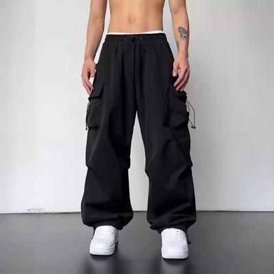 Men's and Women's Multi-pocket Overalls Couple Loose Tied Feet Solid Color Drawstring Casual Long Pants