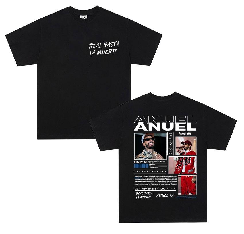 Rapper ANUEL AA Real Hastala Muerte Tour 2025 New Album T Shirt Unisex Retro Hip Hop Fashion Cotton Short Sleeve Tshirt Streetwear