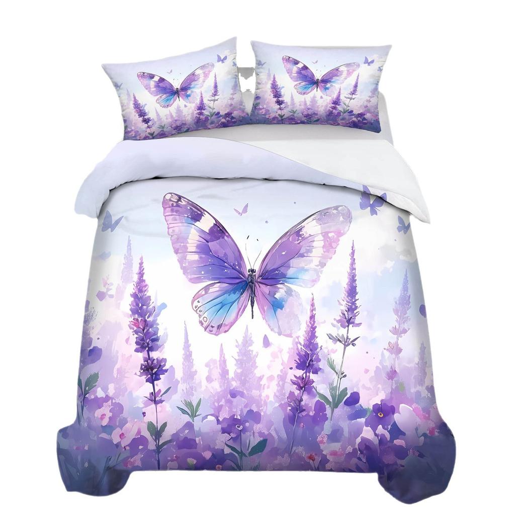 Simple Thickened Polished Butterfly 3D Digital Printing Bed High-End Quilt Cover, Three-Piece Bedding