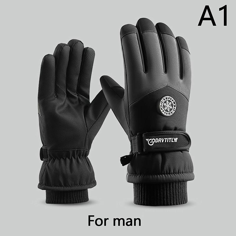 Winter Outdoor Snowboard Ski Riding Gloves Leather Non-Slip Touch Screen Waterproof Motorcycle Cycling Fleece Warm Riding Gloves