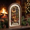 Christmas Garden Decorations Campfire Dinner Wooden Wall Art, Festive Holiday Framed Decor for Ornaments Living Room, Rustic Hanging Ornament