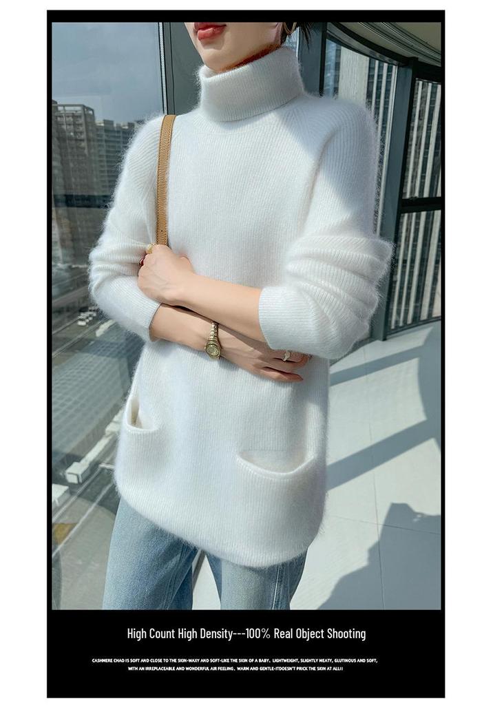 Lekasha 100% Mink Cashmere High Neck Knit Sweater - Versatile Solid Color for Autumn/Winter